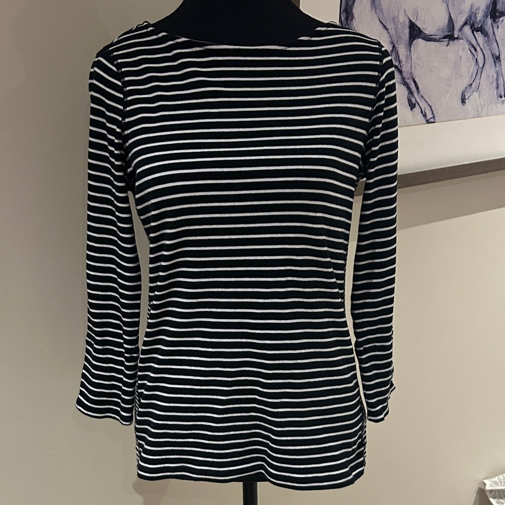 Chaps Black and White Striped Long Sleeve Top